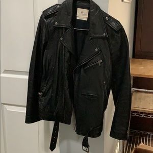 Oversized genuine leather biker jacket